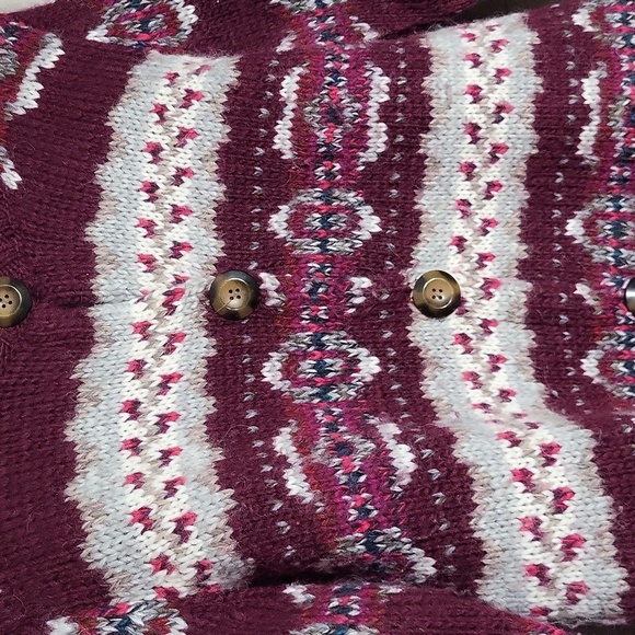 🛍Garnet Hill Womens S Knit Burgundy Grey Alpaca Wool Button Stripe Cardigan - Picture 5 of 6